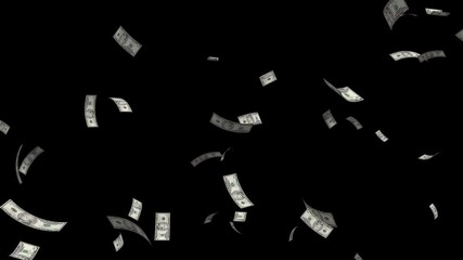Animation of 10 dollar cash money falling and floating in the air on transparent background - Powered by Adobe