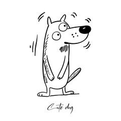 Cute and funny dog illustration in outline style. Minimalistic and playful line art outline. Adorable cartoon design for children’s