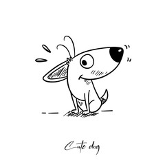 Cute and funny dog illustration in outline style. Minimalistic and playful line art outline. Adorable cartoon design for children’s