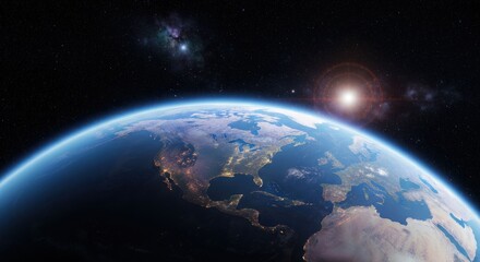 Obraz premium Earth from space at night, city lights visible