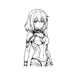 Black and white hot anime character line art illustration, stylish minimal outline drawing in clean style
