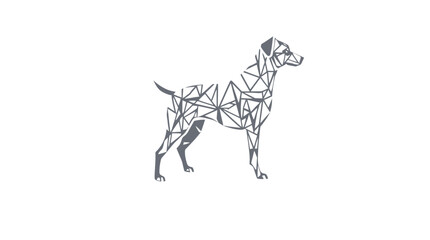 Geometric dog illustration; a stylized canine figure constructed from connected triangles and polygons on a clean white background.