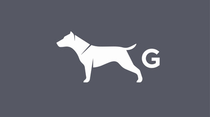 Simple, stylized silhouette of a dog, featuring a letter 