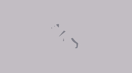 Abstract gray silhouette of a running dog, depicted with simple shapes and lines against a light gray background.
