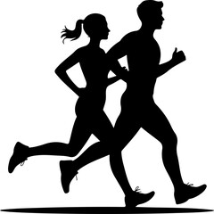 running couple silhouette vector illustration