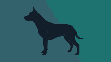 Silhouette of a dog standing, depicted against a gradient background of teal and blue hues.