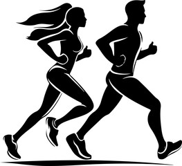 running couple silhouette vector illustration