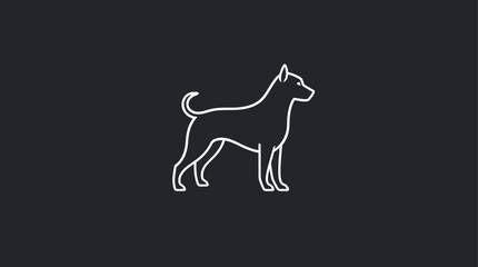 A minimalist white outline of a dog standing in profile against a dark gray background.