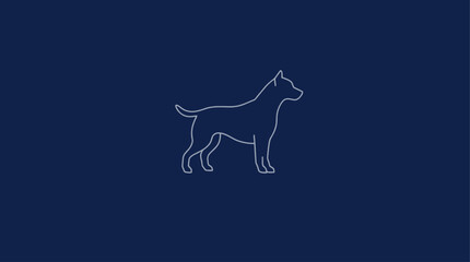 A minimalist line drawing of a dog, standing alert against a dark blue background.