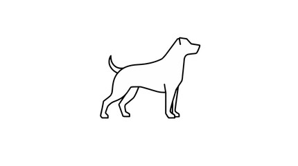 Line drawing of a dog standing alert, profile view, simple, elegant design.