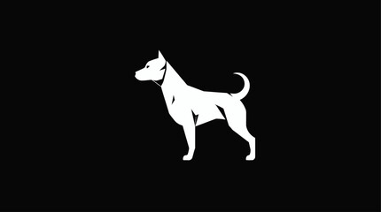 A minimalist silhouette of a dog in a standing pose against a black background.