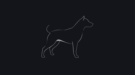 Line drawing of a dog standing in profile against a dark background.
