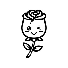 Cute rose with winking eye isolated on white background, a charming symbol of love and beauty