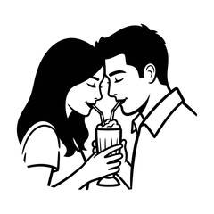 Couple sharing milkshake isolated on white background, a sweet moment of love and togetherness