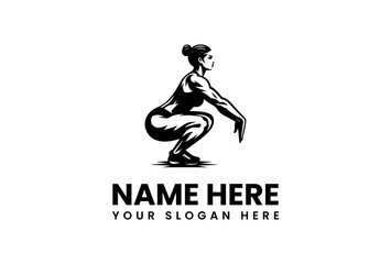 Silhouette of a Woman Performing a Squat Exercise Fitness Logo Design.