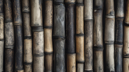 Fototapeta premium A close-up of old bamboo stalks with natural textures and earthy tones.