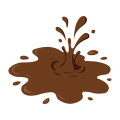 Cocoa splashes with blots.Chocolate liquid splashing with drops in a flat design.