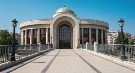 Fototapeta premium Grand building, bridge, sunny day