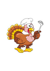 Comical funny turkey cook with a ladle