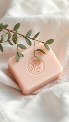 Gentle cleansing with an elegant botanical bar on soft white cotton, a minimalist luxury spa experience for skin and soul