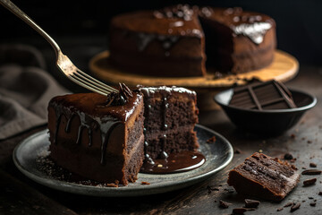 Decadent Chocolate Cake Slice with Ganache Drizzle