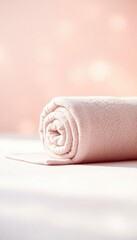Softly textured pastel fabric rolled on a smooth surface, ready for use, with gentle bokeh in the background