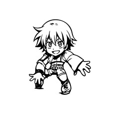 Black and white hot anime character line art illustration, stylish minimal outline drawing in clean style