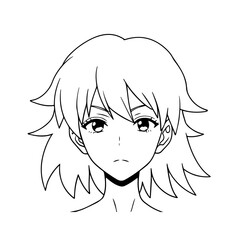 Black and white hot anime character line art illustration, stylish minimal outline drawing in clean style