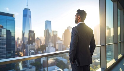 Fototapeta na wymiar Businessman contemplating cityscape view (1)