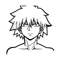 Black and white hot anime character line art illustration, stylish minimal outline drawing in clean style