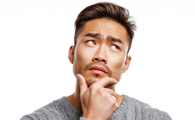 Thinking face Asian man decision portrait studio