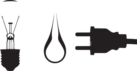 Fototapeta premium Light Bulb, Water Drop, and Electrical Plug Silhouettes
