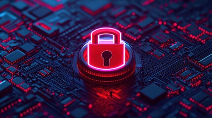 A digital lock symbol on a circuit board background, representing cybersecurity and data protection with a futuristic aesthetic.