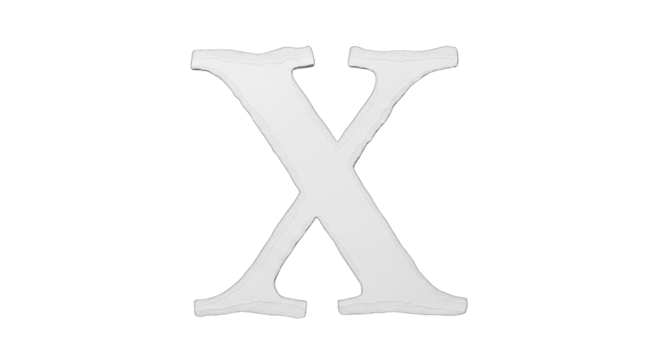 Isolated White Letter X with Textured Edges.