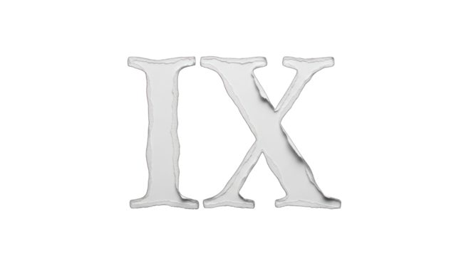 Roman Numeral IX with Textured Torn Edges.