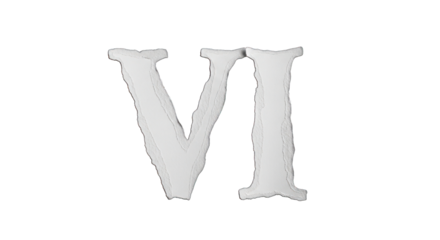 Textured Roman Numeral Six VI on White Background.