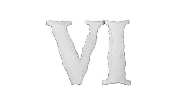 Textured Roman Numeral Six VI on White Background.