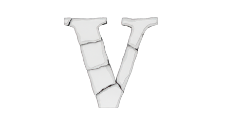 Cracked Stone Letter V on White Background.