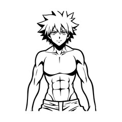 Black and white hot anime character line art illustration, stylish minimal outline drawing in clean style