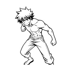 Black and white hot anime character line art illustration, stylish minimal outline drawing in clean style