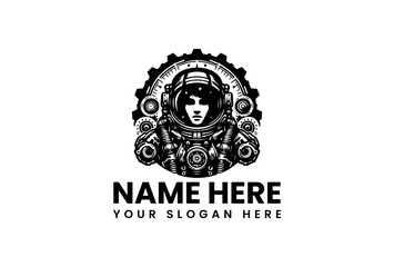 Steampunk Astronaut Woman Logo Design.