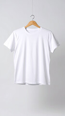 Realistic Unisex White T Shirt Mockup Flat Hanging on Neutral Background
