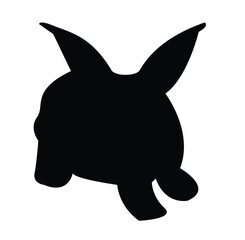 A black silhouette of a rabbit lying down against a white background.