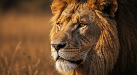 Fototapeta premium Lion's head profile, golden light