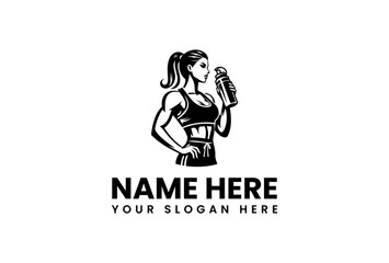 Strong Female Fitness Logo with Hydration Focus.