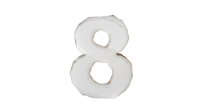 Distressed White Number Eight with Rough Edges.
