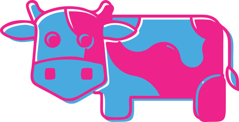 Fun Graphic Art Illustration of a Dairy Cow in Pink and Blue