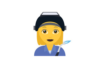 Factory Worker woman welding gun emoji symbol sign icon vector illustration isolated flat