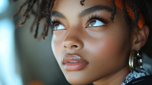 Close-up of a woman with dreadlocks