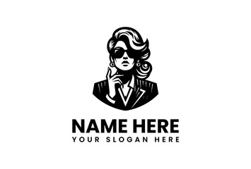 Stylish Woman in Sunglasses Vintage Logo Design.